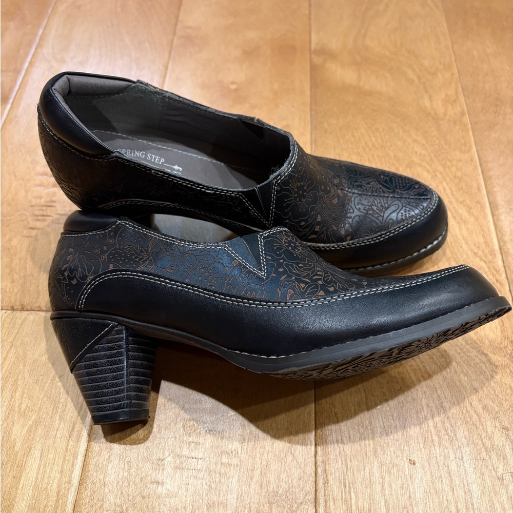 L'Artiste by Spring Step leather heeled shoes floral design brown sz 40 9